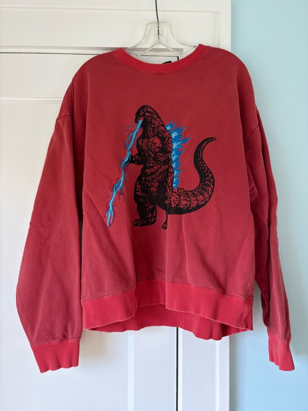 Rare Teddy Fresh x Godzilla Crewneck Sweatshirt Red Limited Ed. Atomic Breath